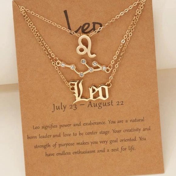 Jewelry - 3pc Leo Zodiac Golden Necklace